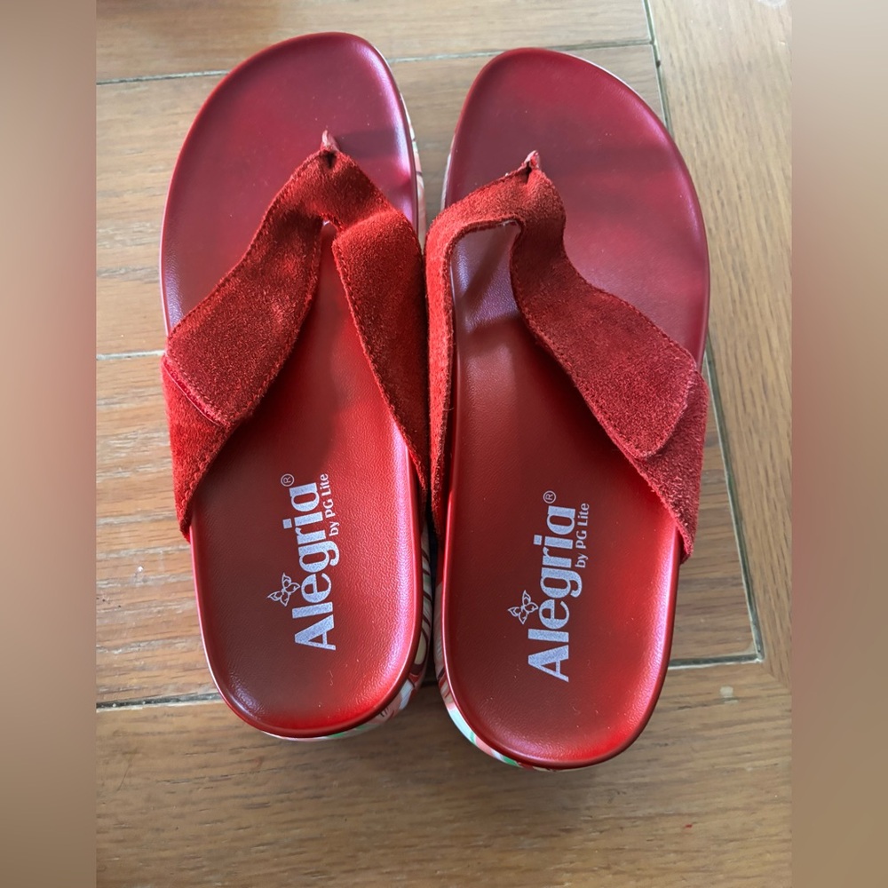 Alegria Red Suede Thong Sandals with Cushioned Footbed